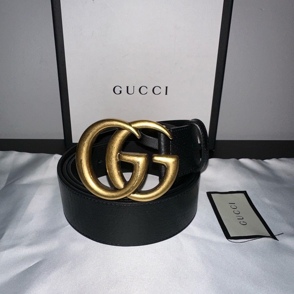 GUCCI LEATHER BELT WITH DOUBLE G BUCKLE - Picture 1 of 4